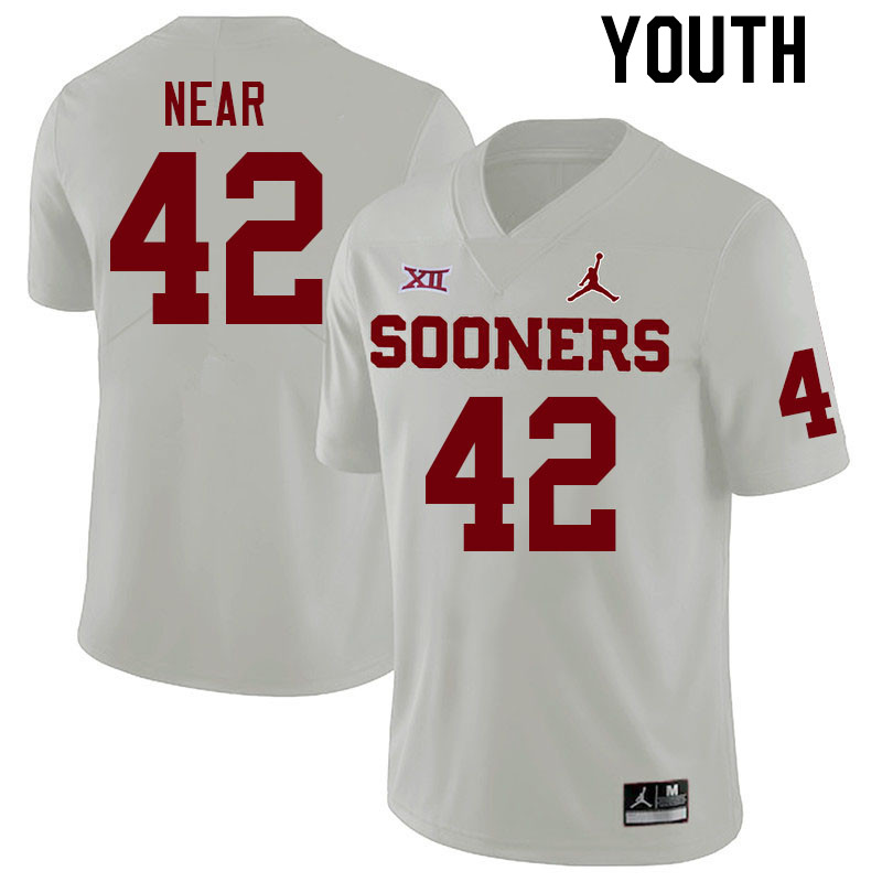 Youth #42 Konnor Near Oklahoma Sooners College Football Jerseys Stitched Sale-White - Click Image to Close